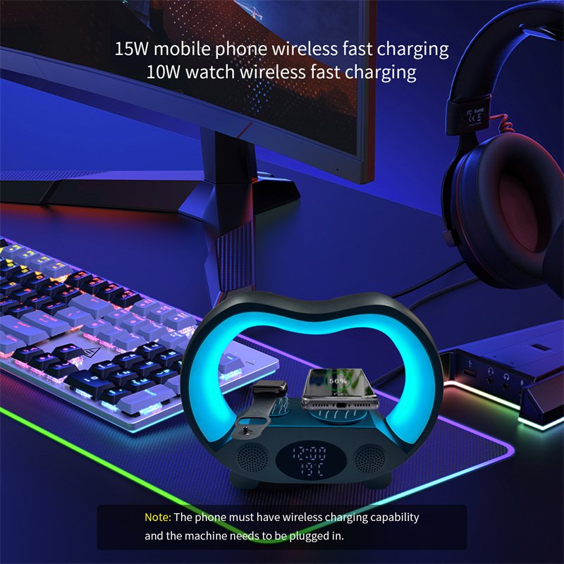 New 6 In 1 Smart Remote Control Bluetooth-compatible Ambience Intelligent LED Table Lamp Multi-function Wireless Charger Night Light Bluetooth-compatible Speaker - Image 3
