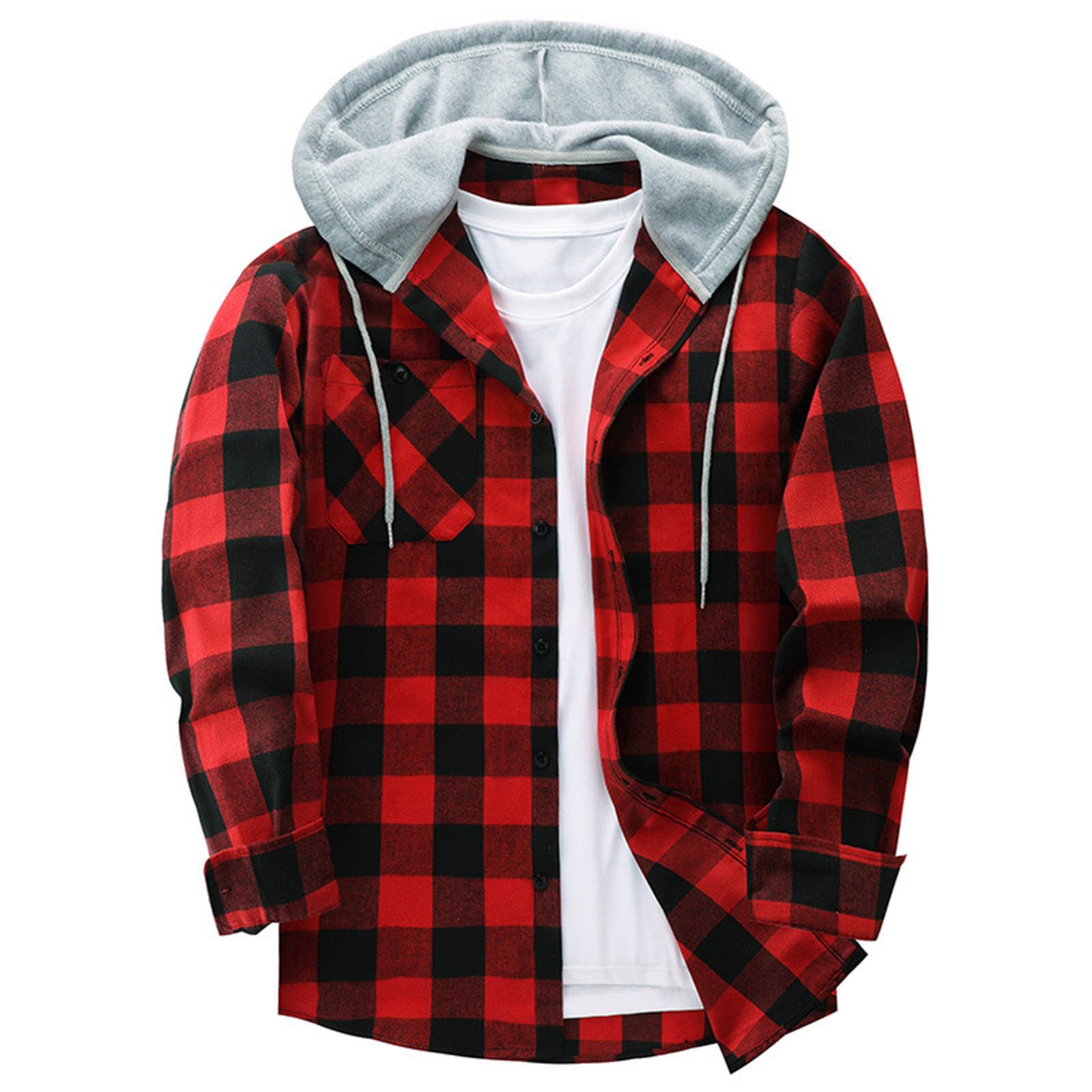 Hooded Plaid Shirt Men's Casual - Image 7