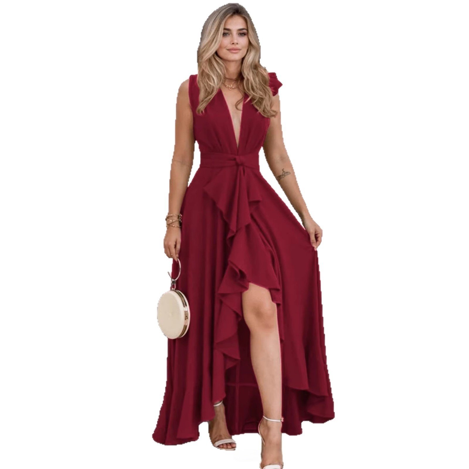 Womens Formal Dress With Ruffled Trim And A V-neck - Image 3