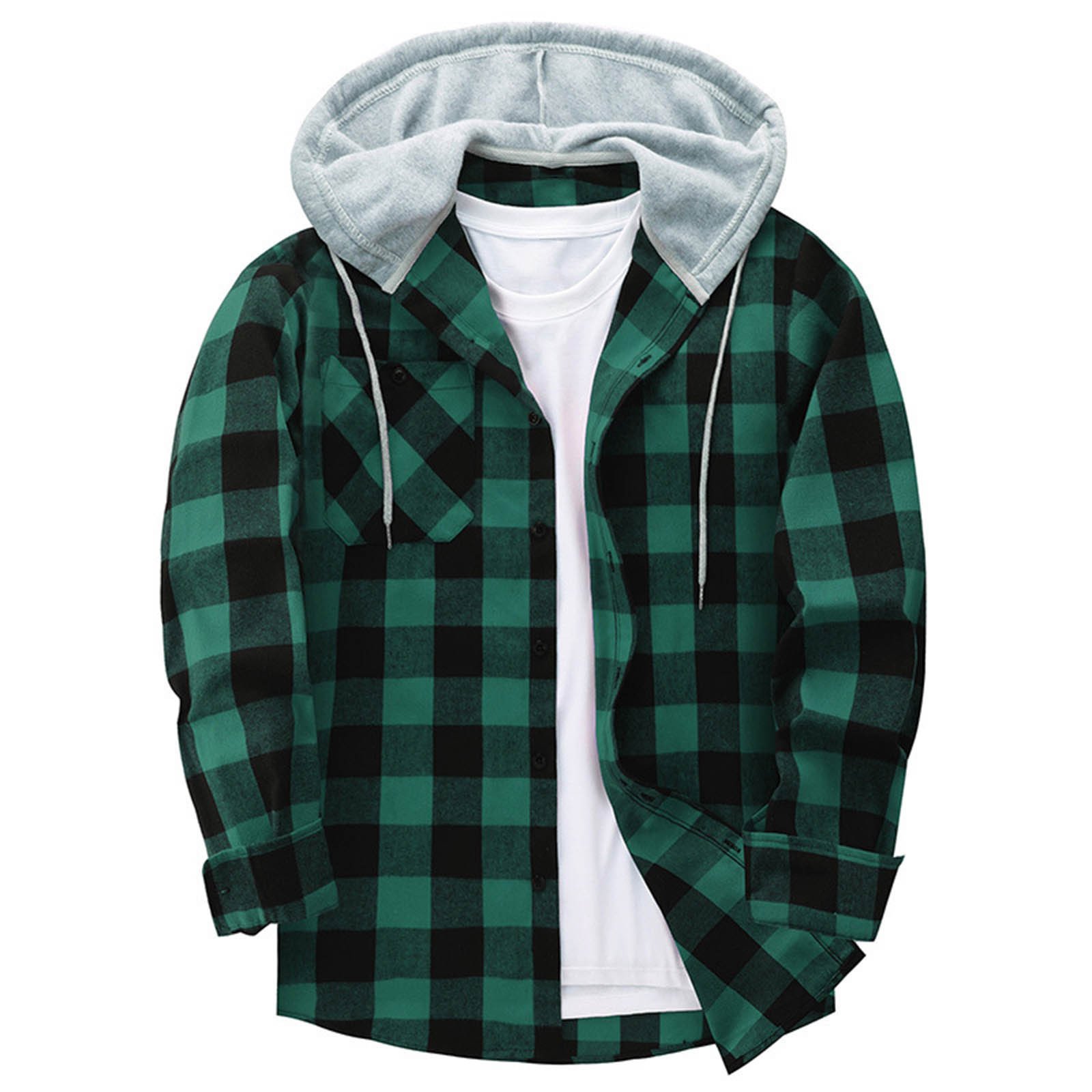 Hooded Plaid Shirt Men's Casual - Image 4