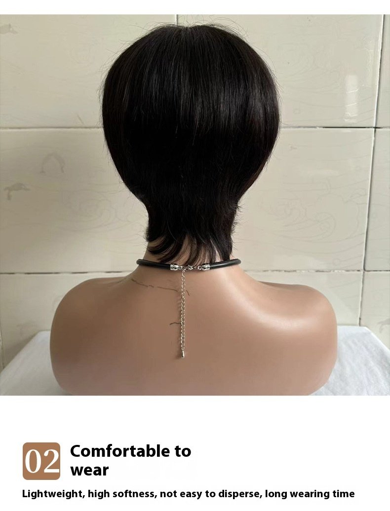 Short Straight Wig Women's Short Hair Head Cover Real Human Hair - Image 9