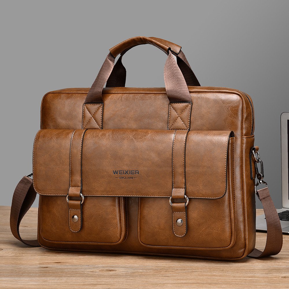 Mens Business Large-Capacity ShoulderCrossbody Simple Briefcase - Image 9