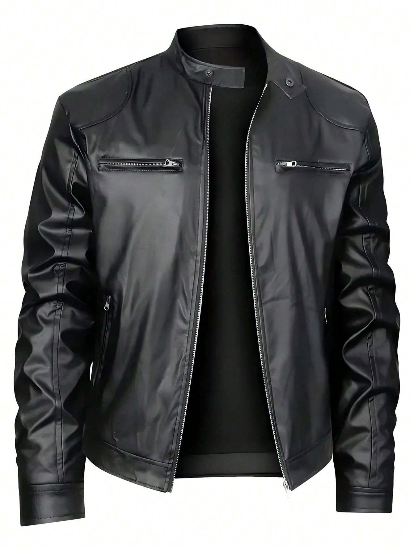 Men's Stand-up Collar Leather Jacket Business Casual Jacket - Image 4