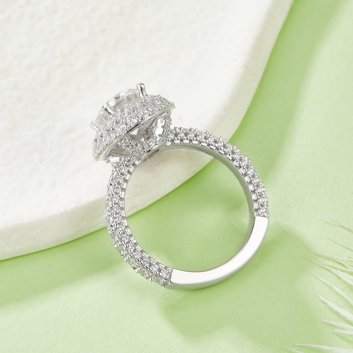 S925 Sterling Silver 2ct Oval Moissanite Ring, 7x9mm D-VVS1 Double Halo, Platinum Plated 5.3g US Sizes 5-9, GRA Certificate Gift Box - Image 2