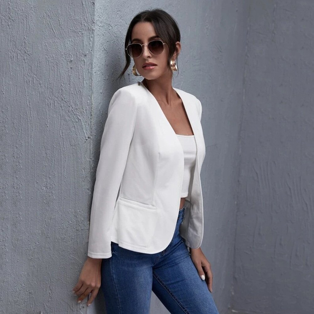 Womens Casual Short Solid-color Jacket - Image 2