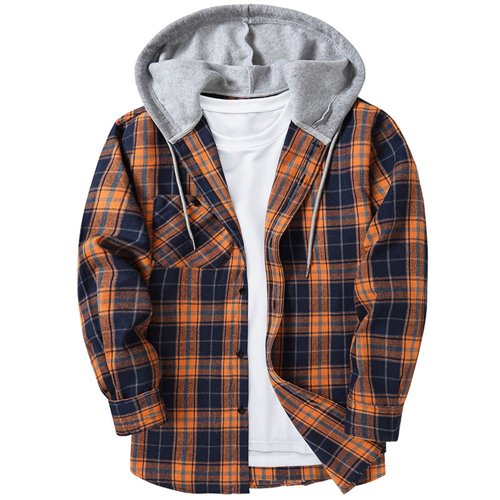 Hooded Plaid Shirt Men's Casual - Image 2