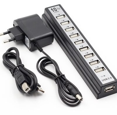GOOJODOQ 10USB 2.0 Hubs with AC Power Computer Peripherals Supply Adapter For Portablefor PC Laptop Notebook