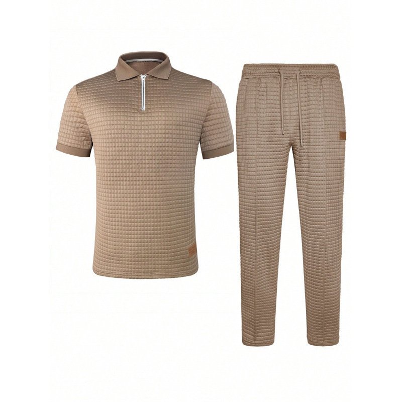 Casual Zip-Up Polo Shirt Top And Pants Two-Piece Set - Image 5