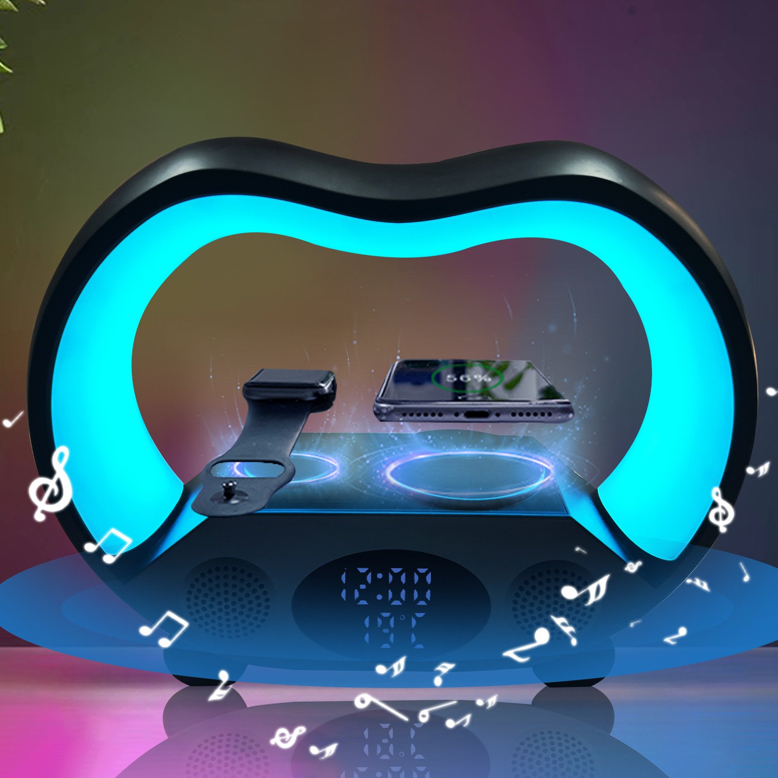 New 6 In 1 Smart Remote Control Bluetooth-compatible Ambience Intelligent LED Table Lamp Multi-function Wireless Charger Night Light Bluetooth-compatible Speaker - Image 6