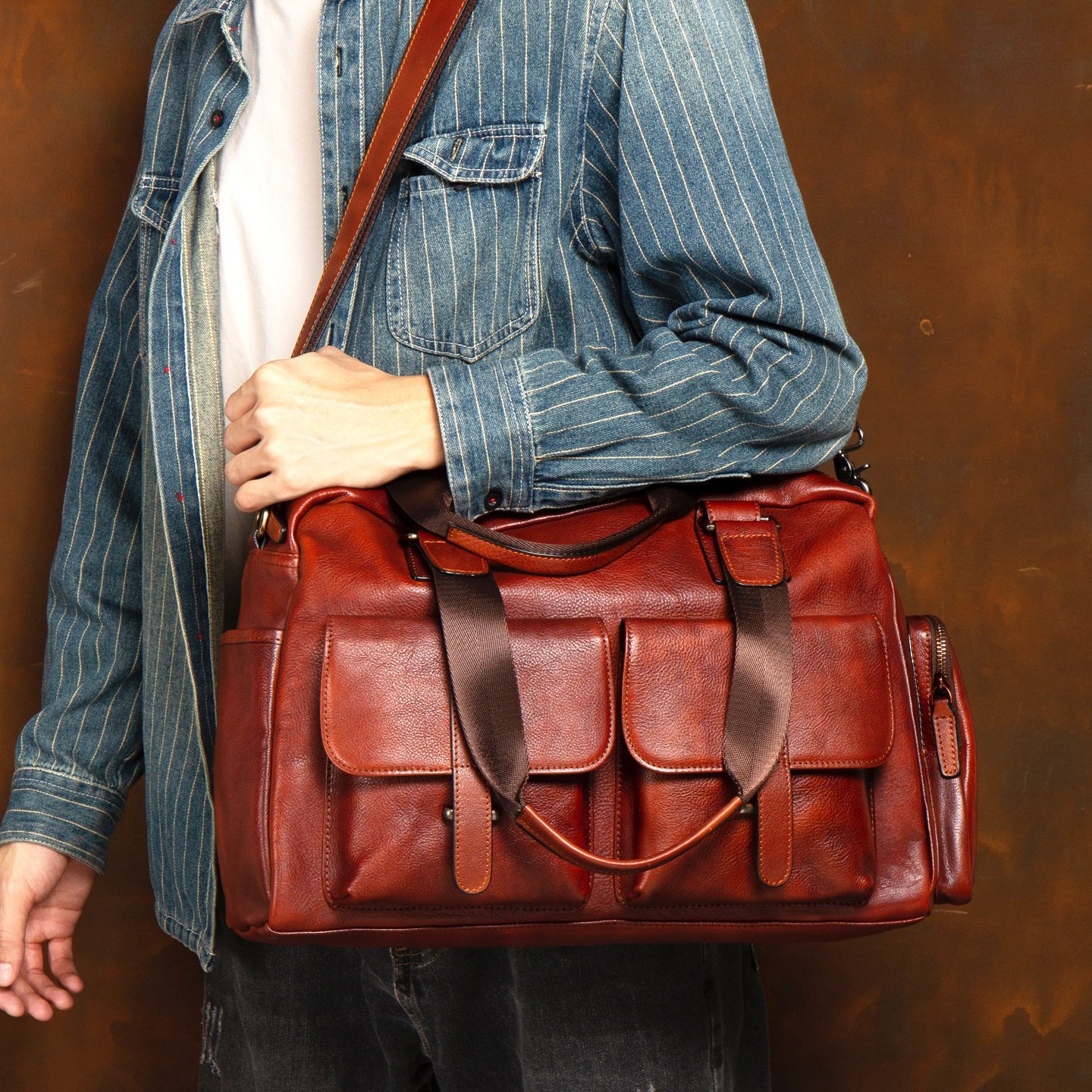 Full-grain Leather Vintage Tote Bag With Large Capacity - Image 2