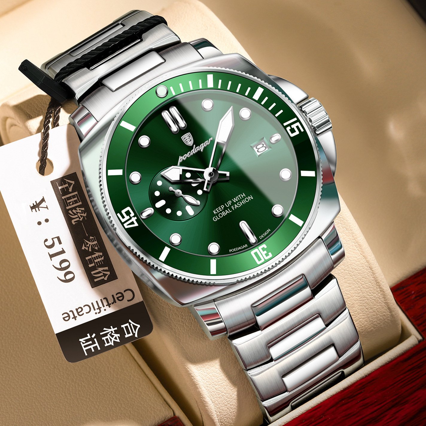 Mens Steel-band Waterproof Stylish Luminous Quartz Watch