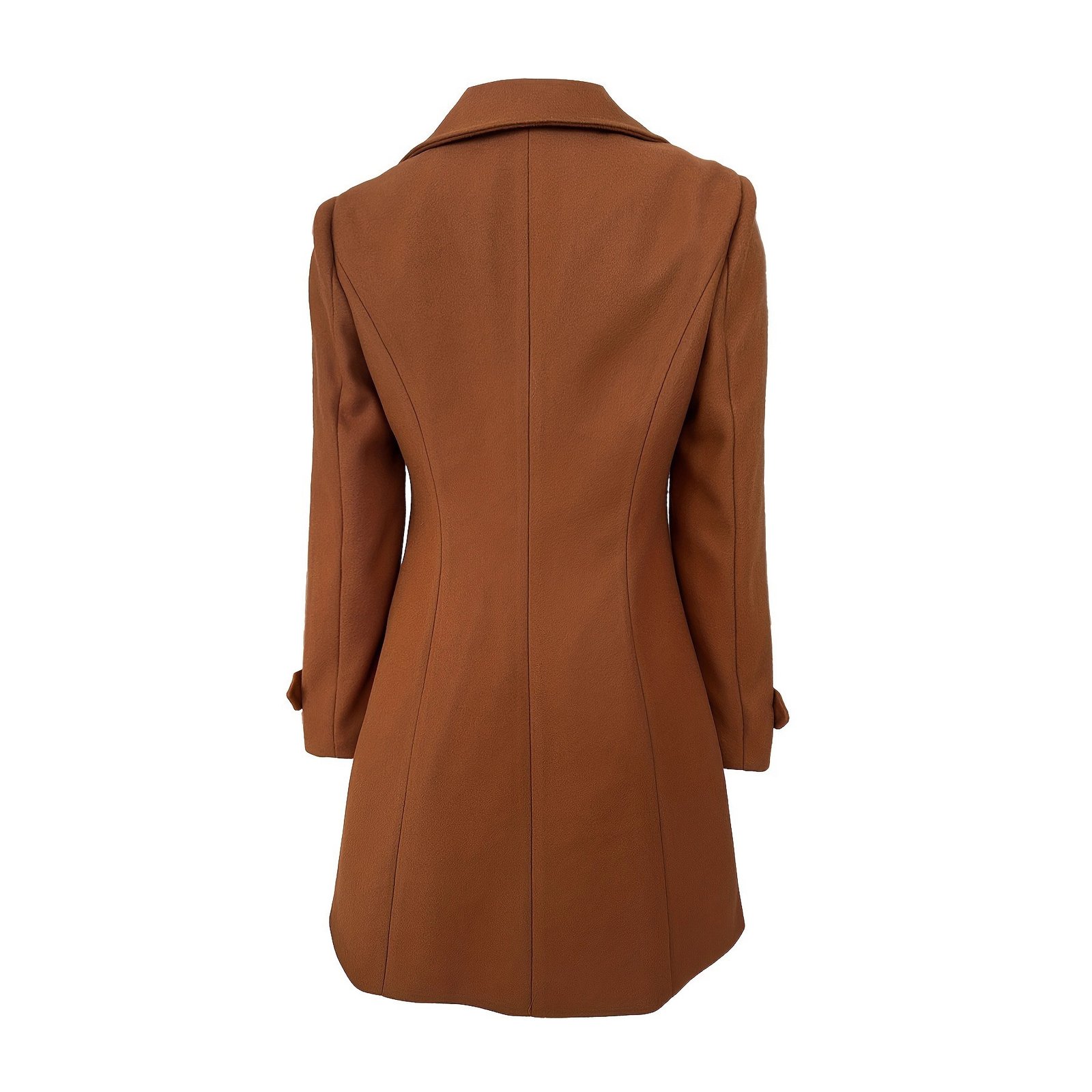 European And American Elegant Women's Solid Color Double Breasted Woolen Coat - Image 4