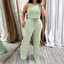 Summer New All-Match EuropeanAmerican Style Fashionable Slimming Casual Solid-Colored Lace-Up Jumpsuit