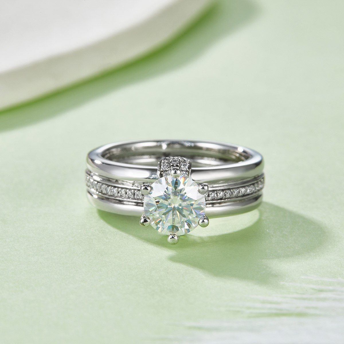 S925 Sterling Silver 1ct D Color VVS1 Moissanite Ring Set 6.5mm Stone Platinum Plated GRA Certified US Size 5-9 Gift Box - Image 3