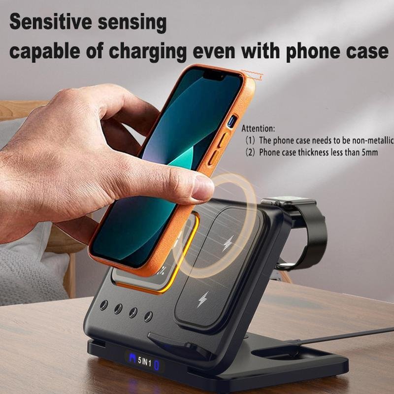 15W Wireless Chargers Stand 5 In1 LED Digital Alarm Clock Fast Charging Dock Station - Image 3