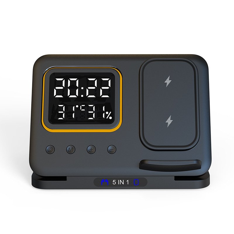 15W Wireless Chargers Stand 5 In1 LED Digital Alarm Clock Fast Charging Dock Station - Image 10