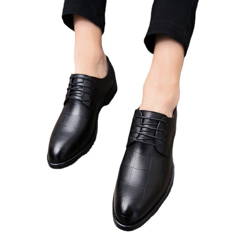 Mens Leather Korean-style Trendy Lace-up Casual Footwear British Business Formal And Leisure Shoes - Image 5