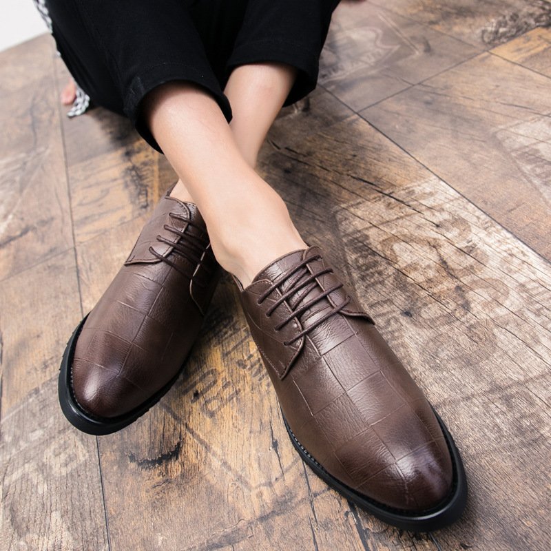 Mens Leather Korean-style Trendy Lace-up Casual Footwear British Business Formal And Leisure Shoes - Image 3