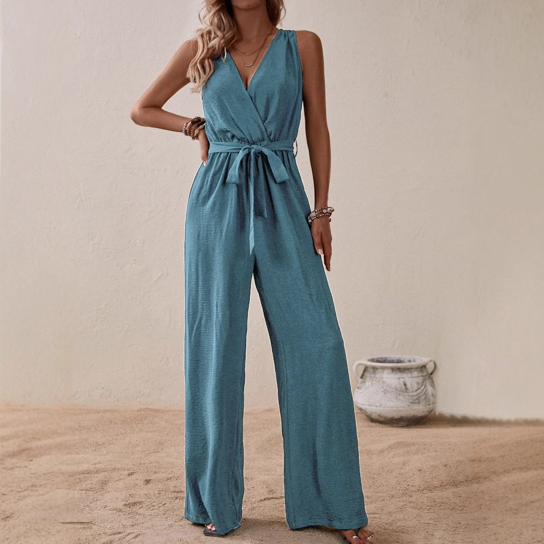 Strap High-Waist Sleeveless Jumpsuit Fashion Casual Set