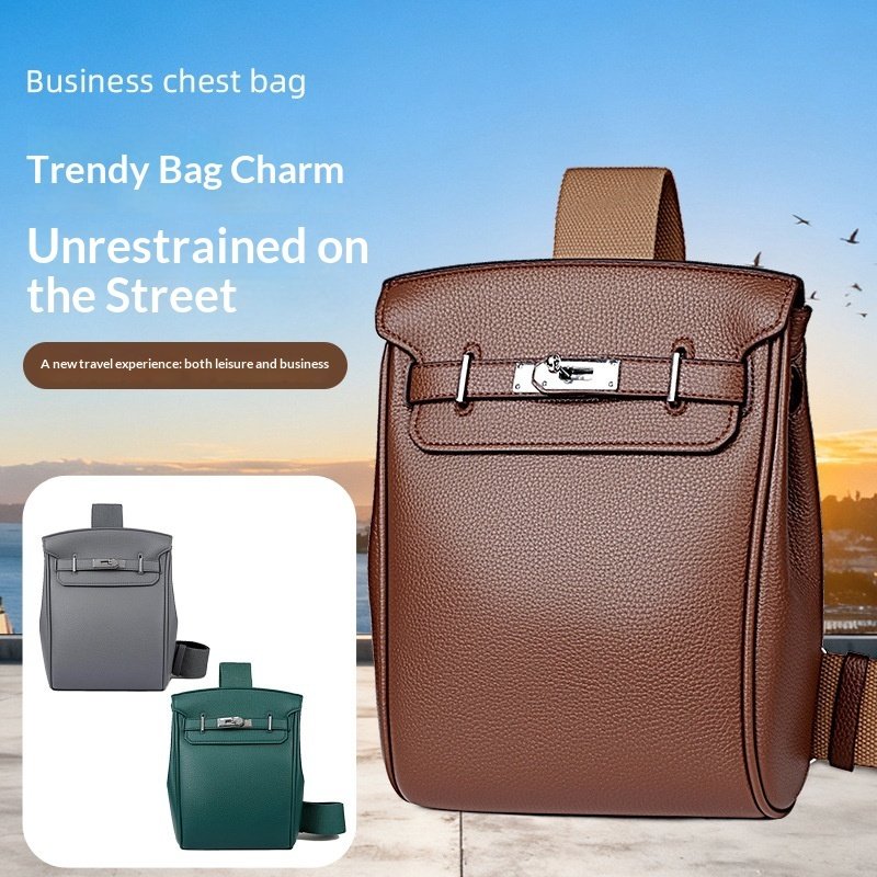 Mens Sleek Minimalist Crossbody Bag Lightweight And Solid-colored