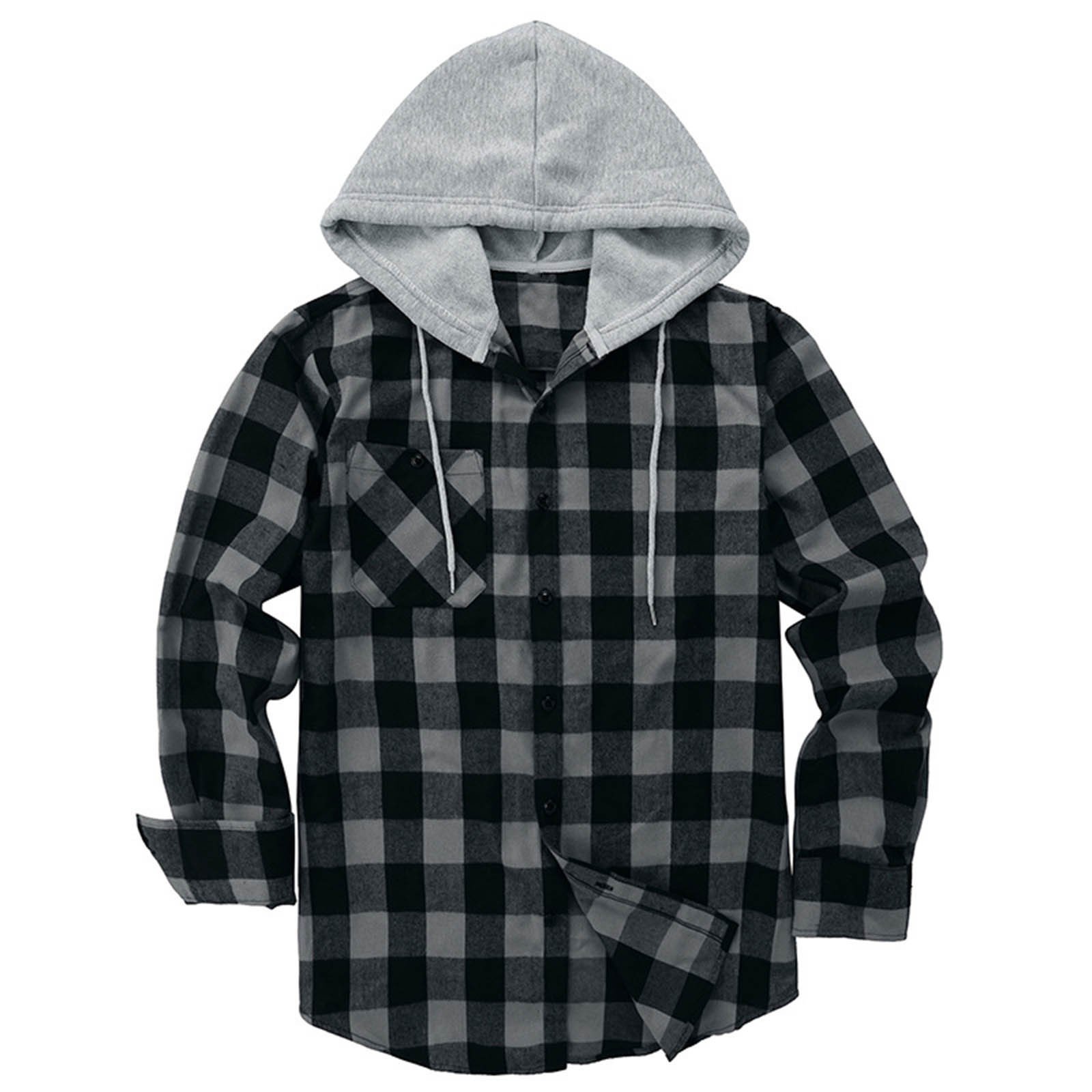 Hooded Plaid Shirt Men's Casual - Image 10