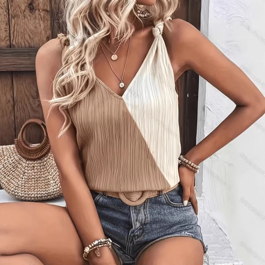 V-neck Solid-color Womens Vest Sleeveless Camisole Top