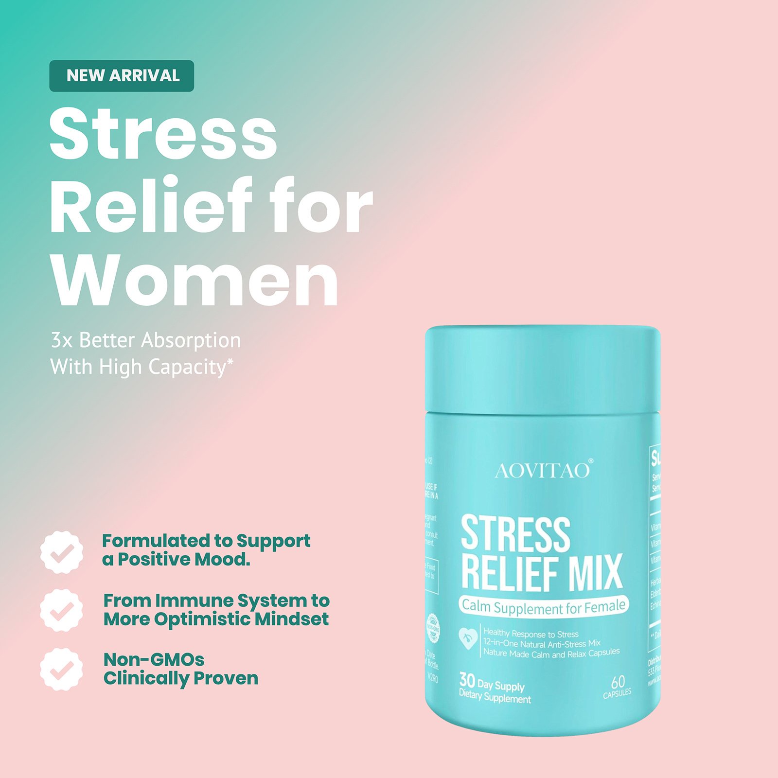 Ashwagandha For Women Supplement With L-Theanine Magnesium, Stress Relief, Focus And Relaxation Support Anxiery Pill - Image 2