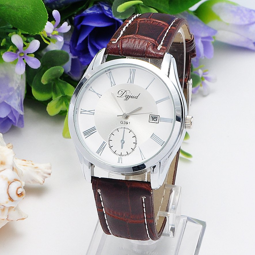 Calendar Leather Strap Quartz Trendy Mens Watch