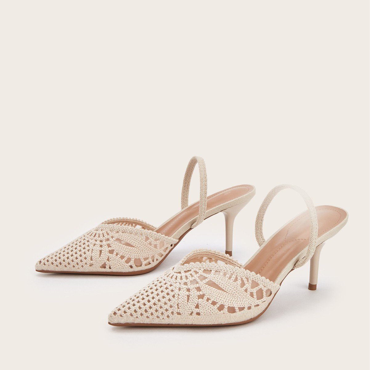 Women's French Style Knitted Cutout Pointed Toe Slingback Heeled Sandals - Elegant Casual Summer High Heel Shoes for Ladies - Image 3