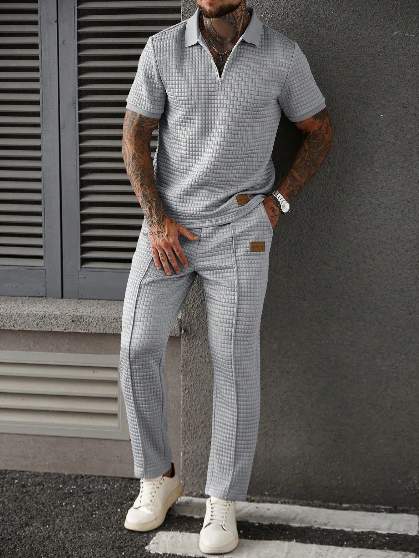 Casual Zip-Up Polo Shirt Top And Pants Two-Piece Set - Image 8