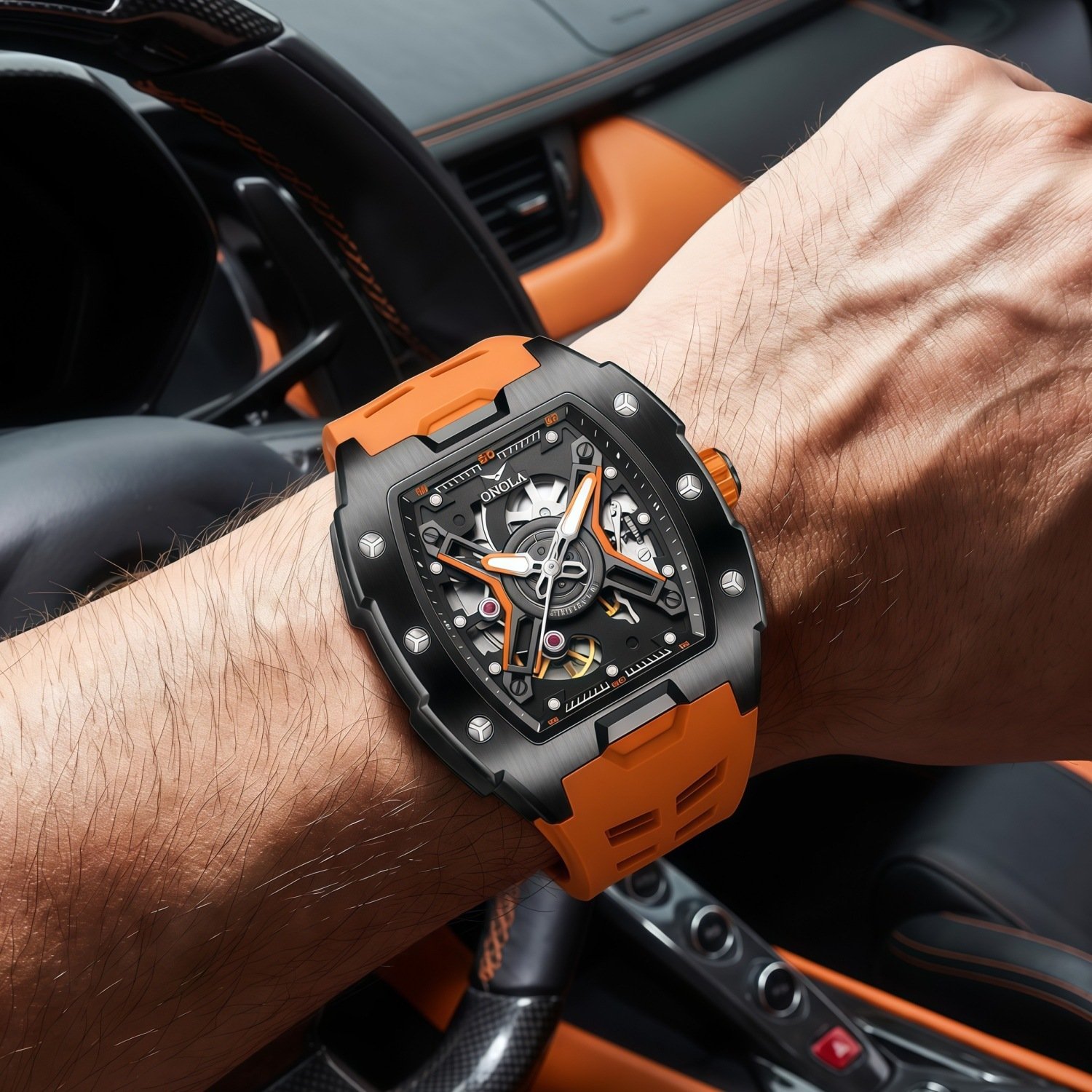Fully Automatic Mechanical Mens Watch With A Silicone Strap And Water Resistance