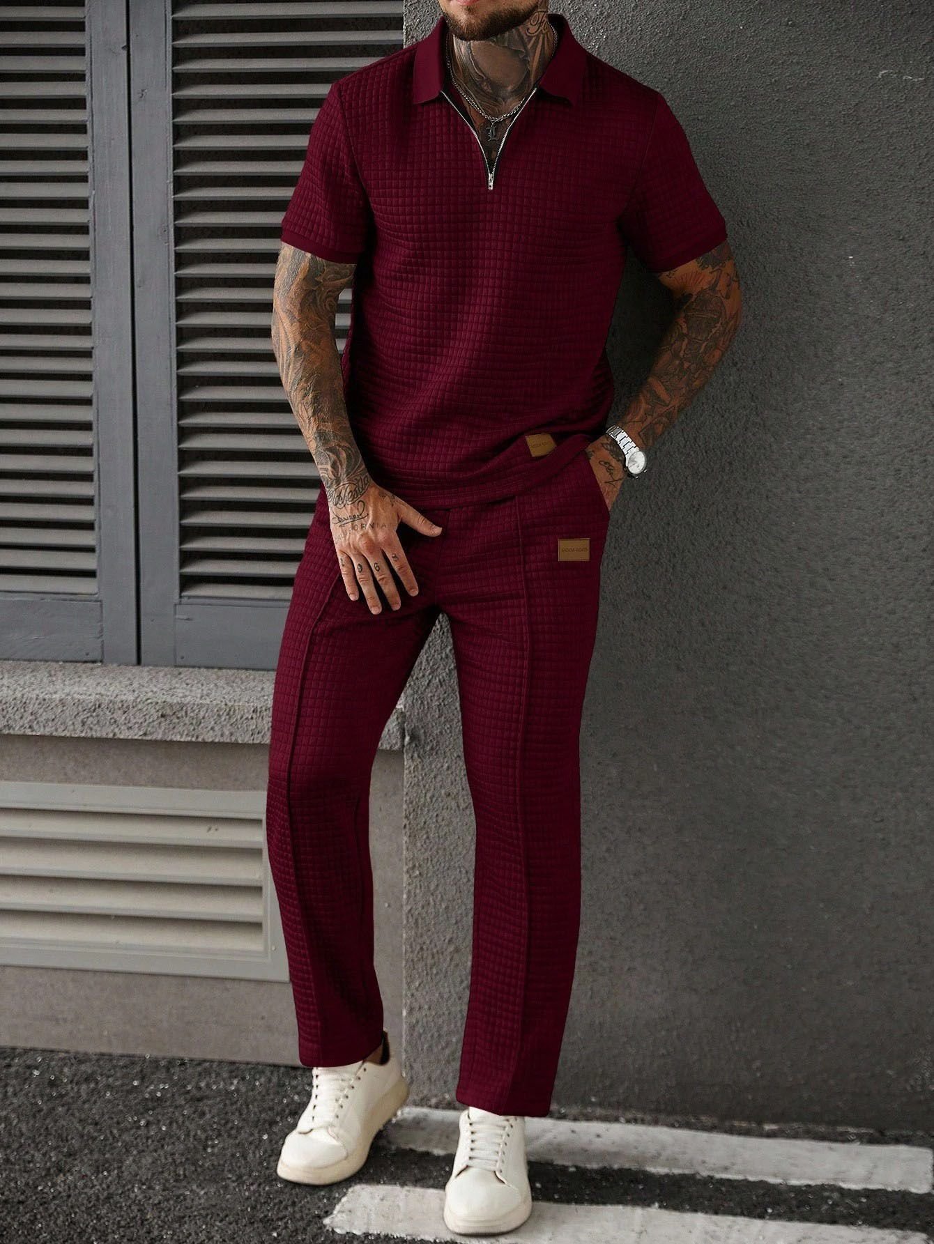 Casual Zip-Up Polo Shirt Top And Pants Two-Piece Set - Image 7
