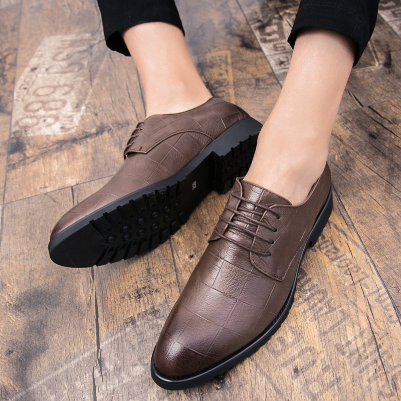 Mens Leather Korean-style Trendy Lace-up Casual Footwear British Business Formal And Leisure Shoes - Image 8