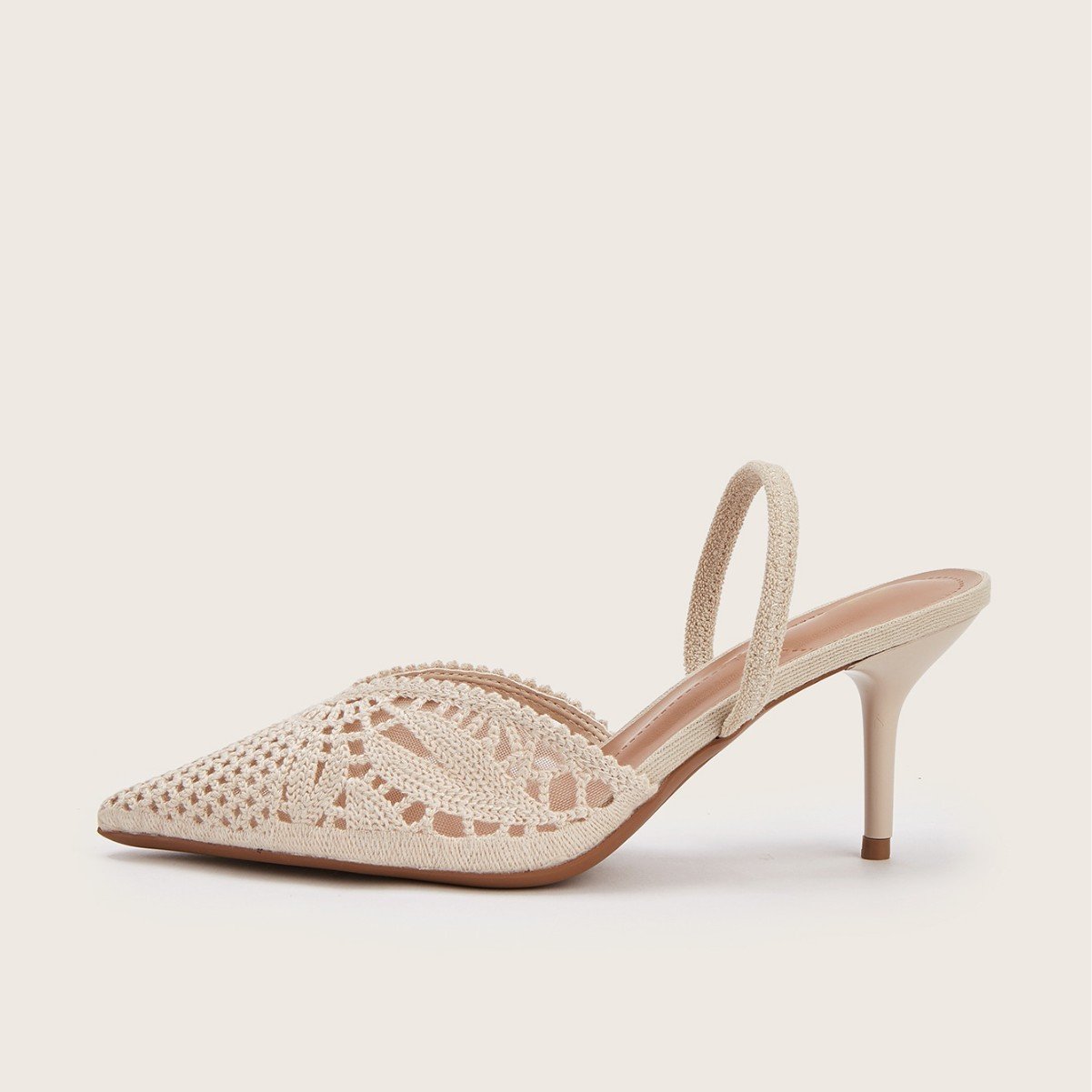 Women's French Style Knitted Cutout Pointed Toe Slingback Heeled Sandals - Elegant Casual Summer High Heel Shoes for Ladies - Image 5
