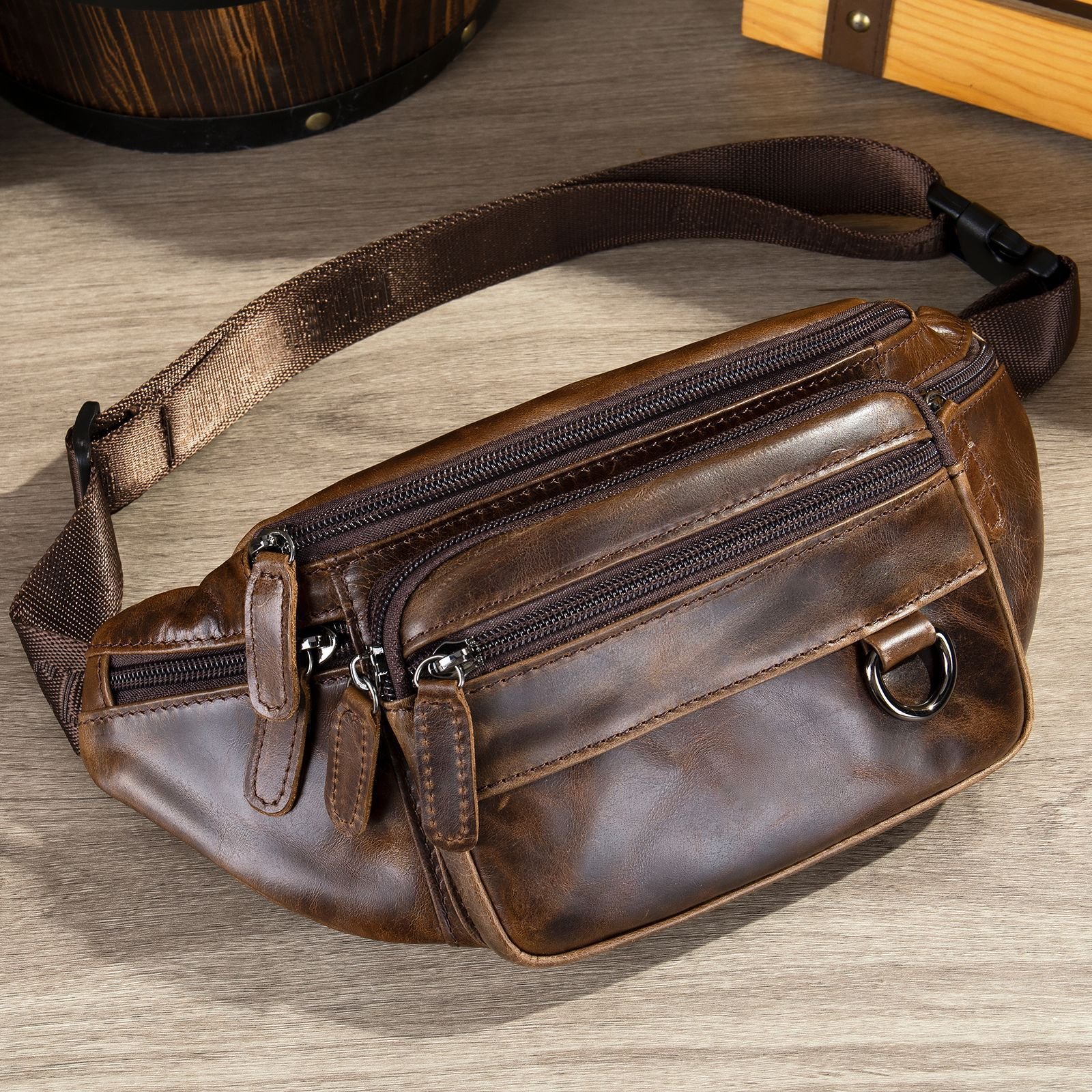 High-end Full-grain Leather Chest Bag - Image 6