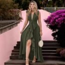 Womens Formal Dress With Ruffled Trim And A V-neck