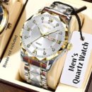 Mens Simple High-End Alloy Diamond-Encrusted Non-Mechanical Quartz Watch