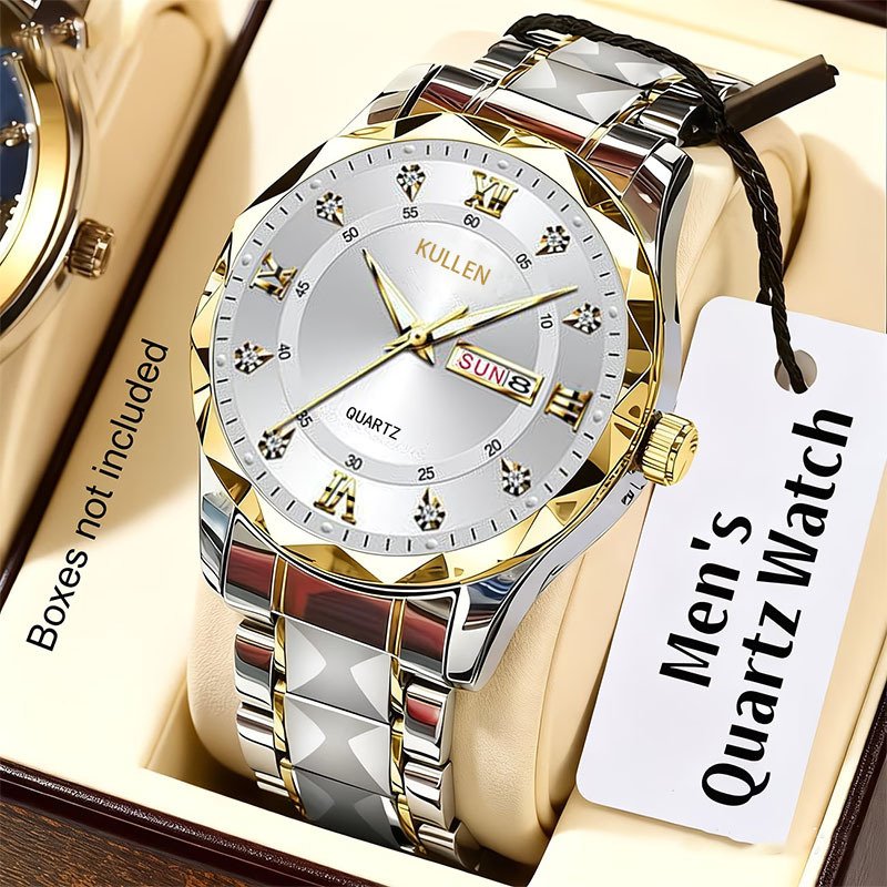Mens Simple High-End Alloy Diamond-Encrusted Non-Mechanical Quartz Watch
