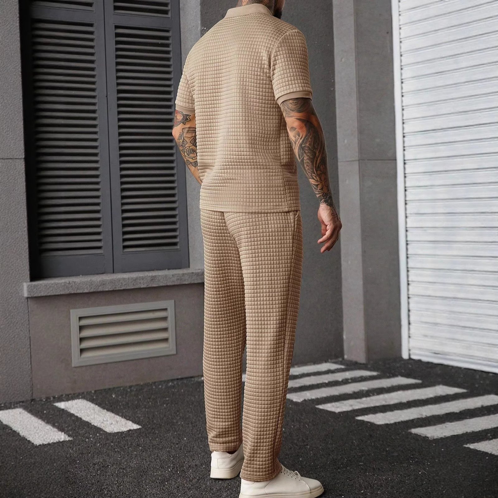Casual Zip-Up Polo Shirt Top And Pants Two-Piece Set - Image 4