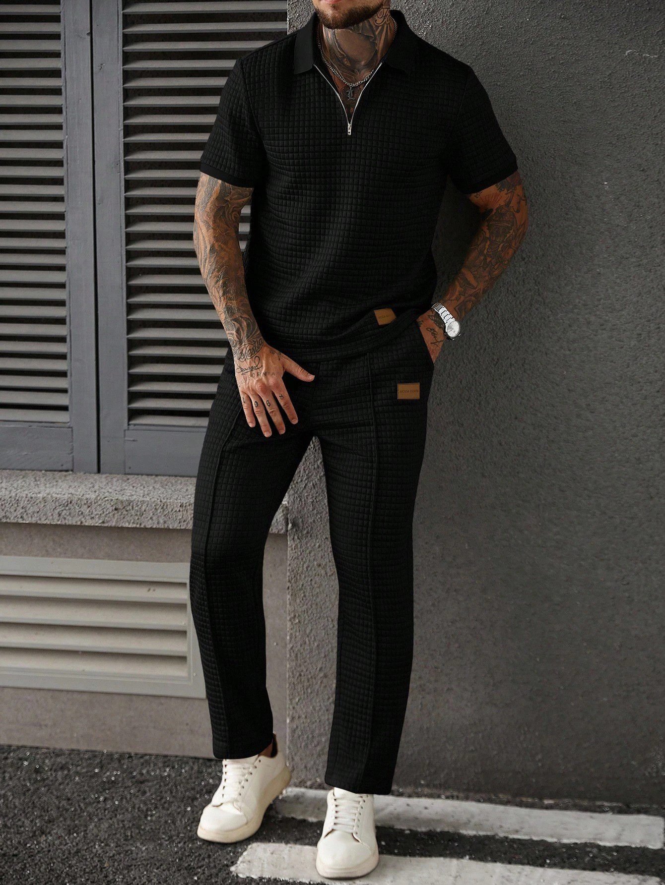Casual Zip-Up Polo Shirt Top And Pants Two-Piece Set - Image 9