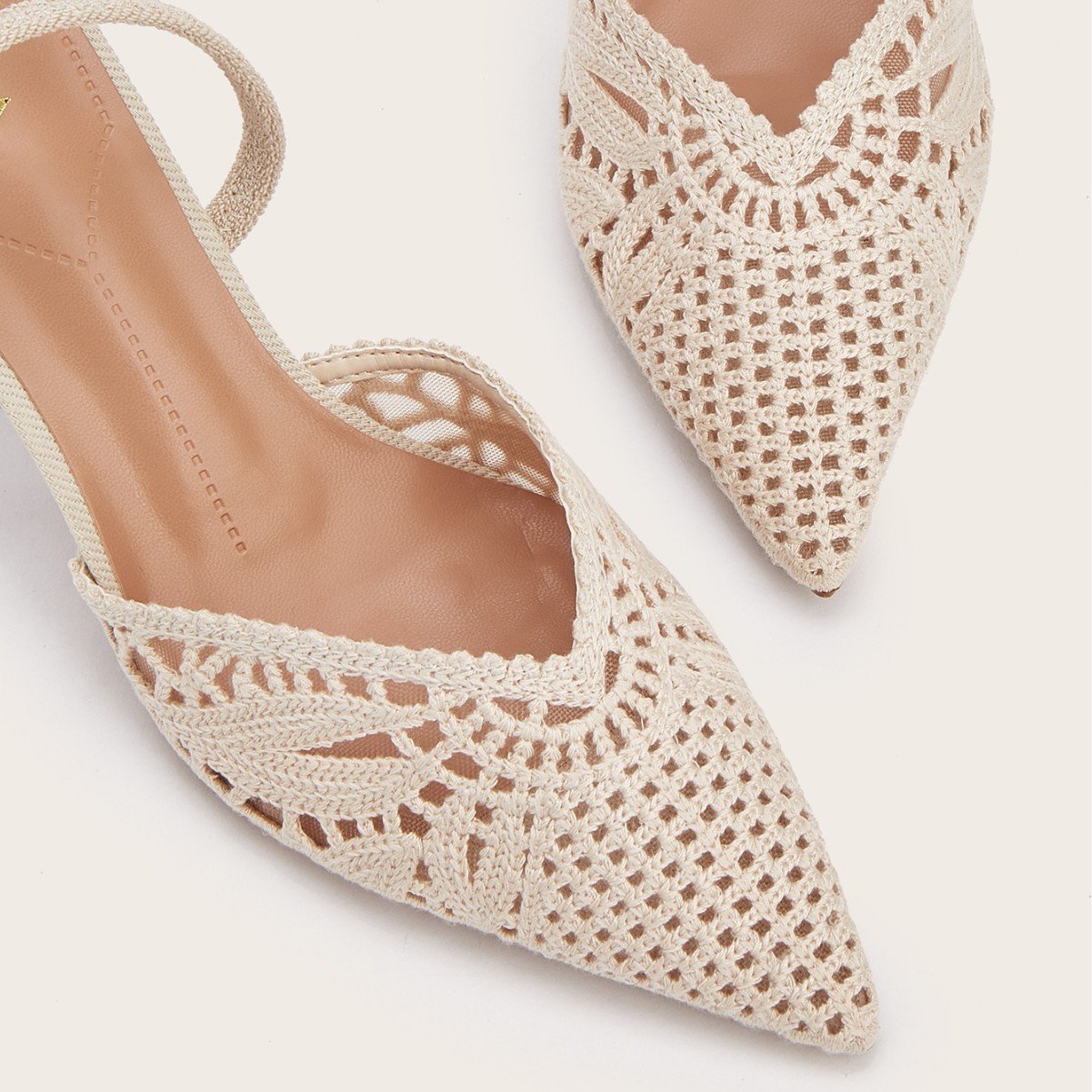 Women's French Style Knitted Cutout Pointed Toe Slingback Heeled Sandals - Elegant Casual Summer High Heel Shoes for Ladies - Image 4