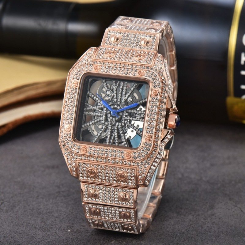 Cross-border Square Watch Steel Band Diamond-encrusted Quartz Movement