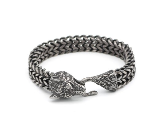 Bracelet Men Stainless Steel Vintage Black Wolf Head Cuban Chain Hand Wristband Male Fashion Jewelry Wholesale Accessories Gifts - Image 6