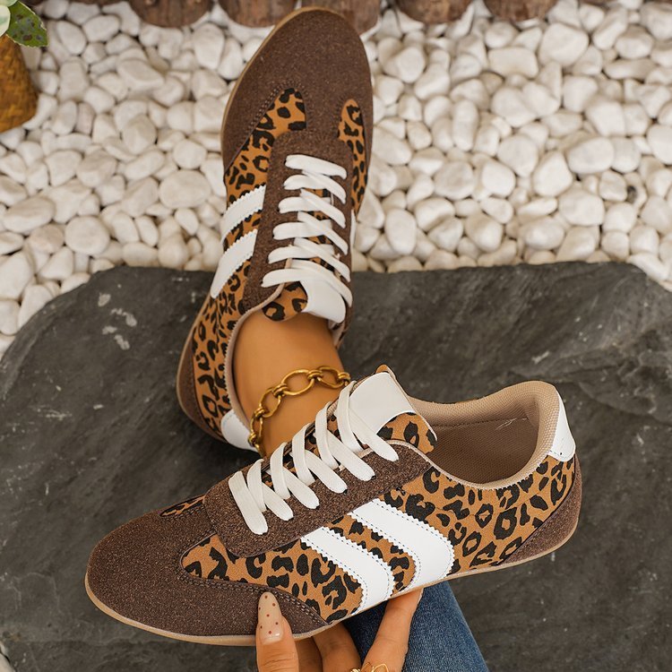 Cross Border Leopard Print Color Blocked German Training Shoes For Women, New Soft Soled Comfortable Casual Sports Board Shoes