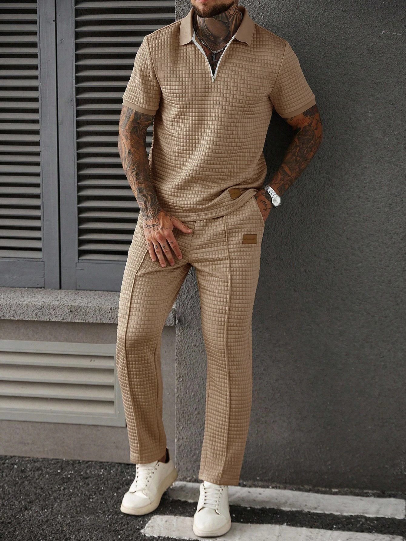 Casual Zip-Up Polo Shirt Top And Pants Two-Piece Set - Image 6