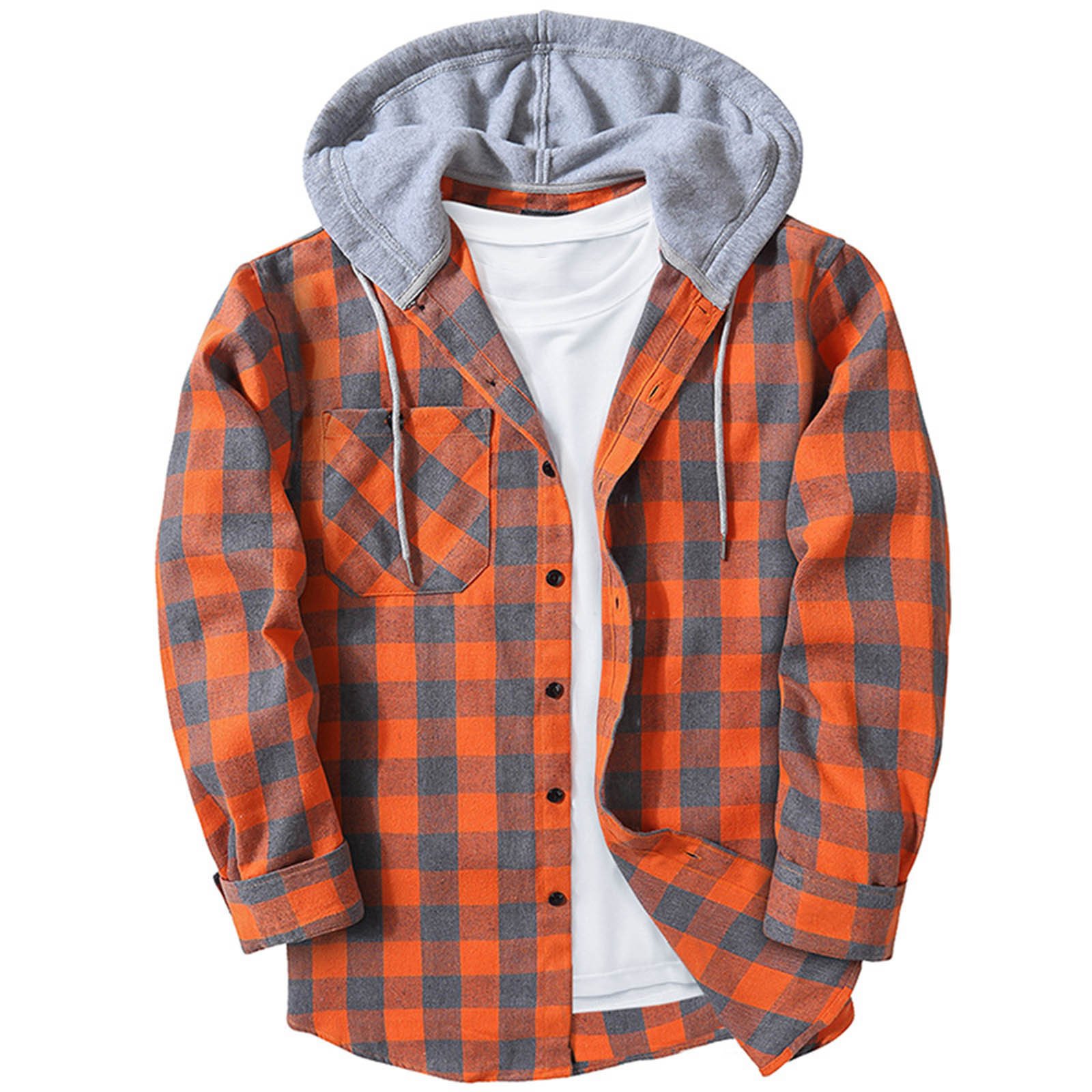 Hooded Plaid Shirt Men's Casual - Image 5