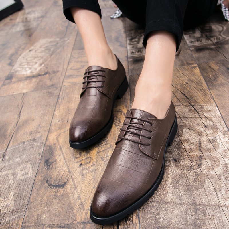 Mens Leather Korean-style Trendy Lace-up Casual Footwear British Business Formal And Leisure Shoes - Image 2